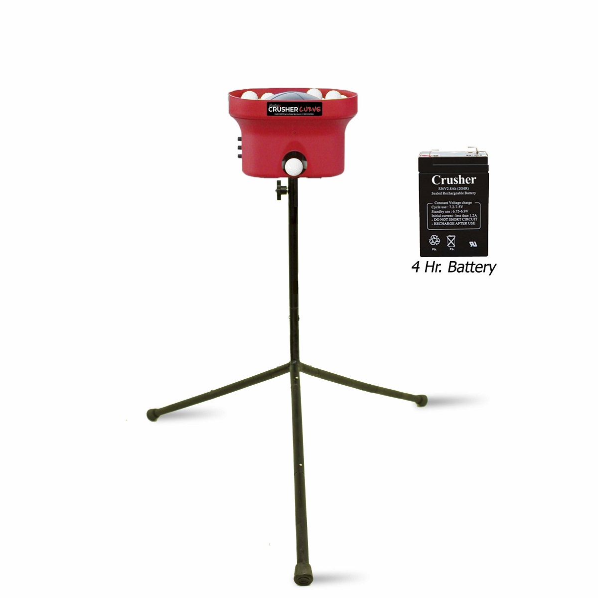 Crusher Fastball & Curveball Mini Ball Pitching Machine With 4 Hr. Battery